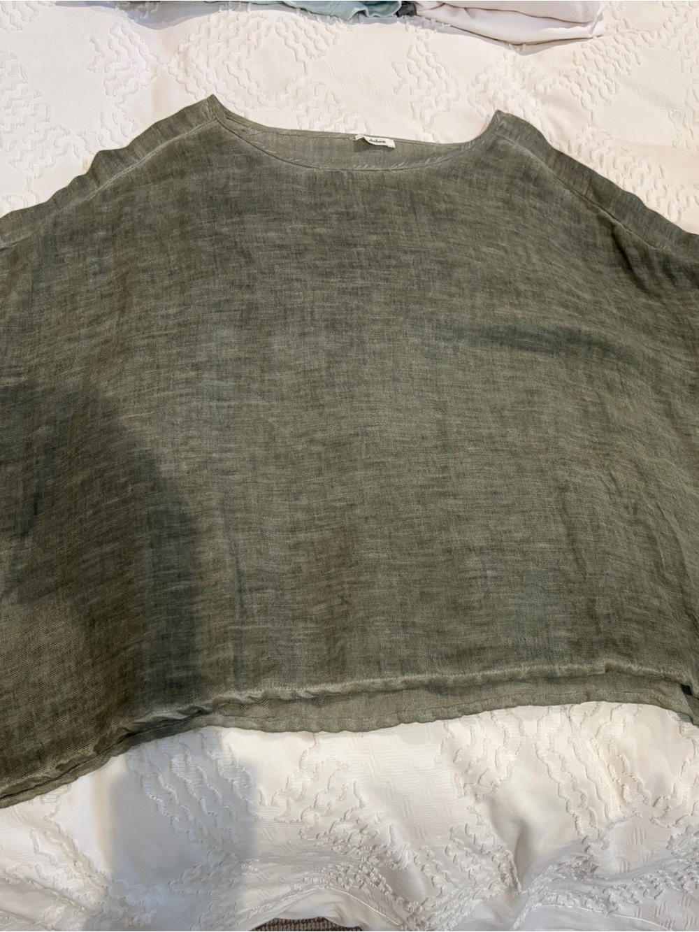Relaxed Olive Green Linen Tunic Top - Womens